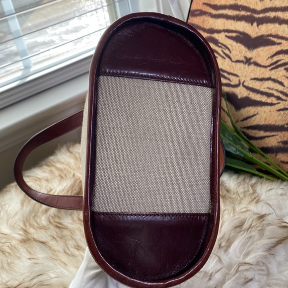 Brahmin vintage mini tan canvas handbag with brown leather trim - Picture 4 of 9